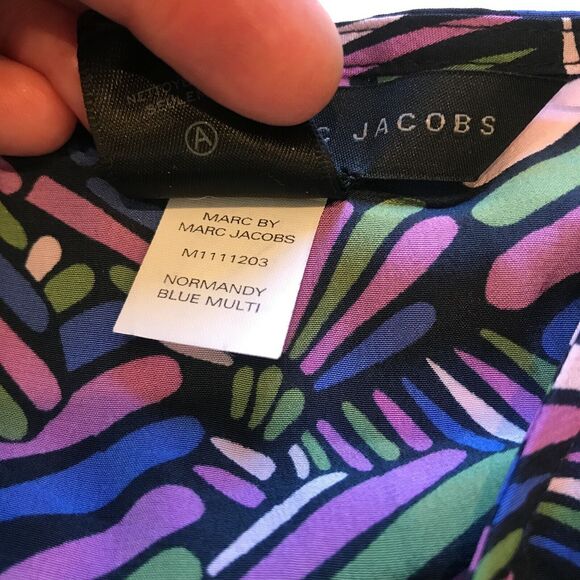 Marc by Marc Jacobs Purple Geometric Print Arielle 100% Silk Pleated Straps - Picture 8 of 8